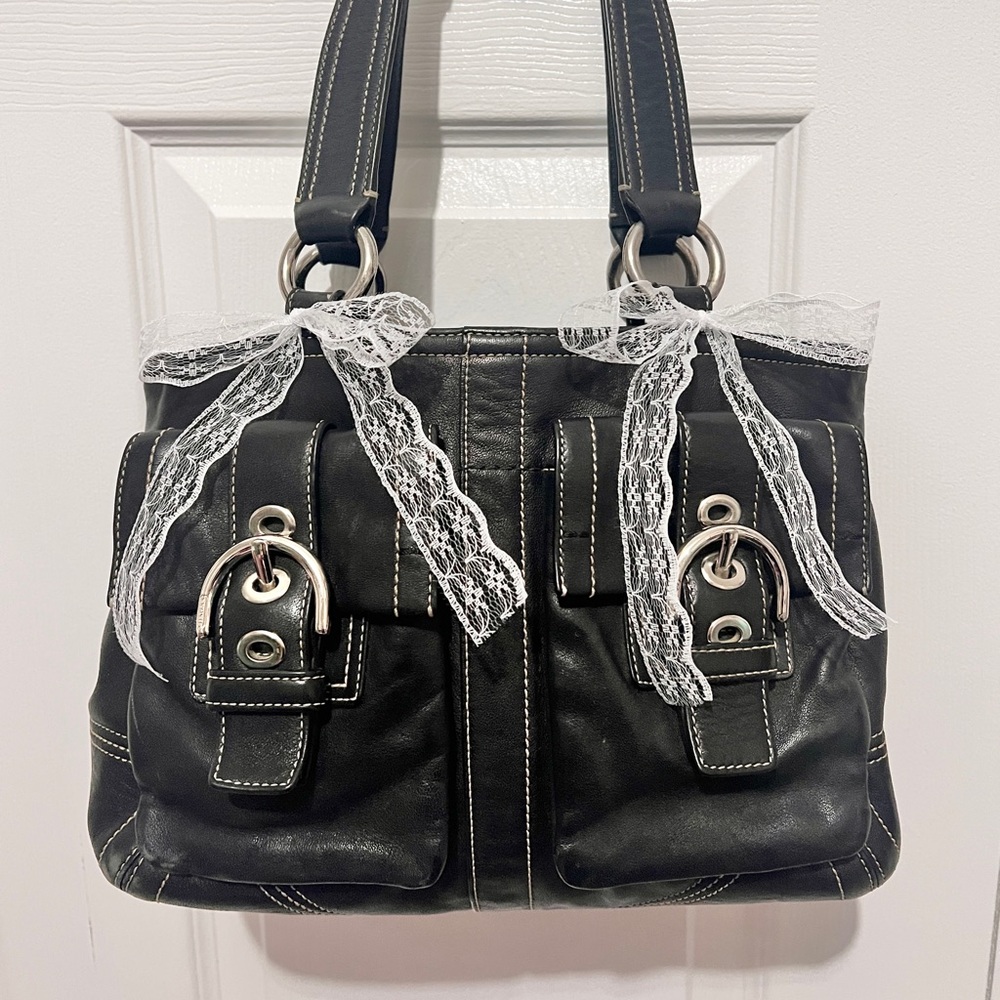 Vintage Coach Satchel Bag in black leather